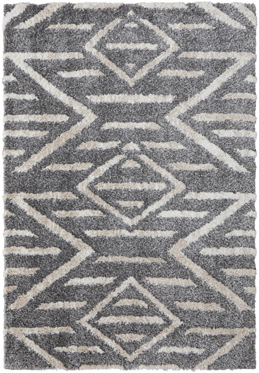 8' x 10' Gray and Ivory Geometric Power Loom Stain Resistant Area Rug