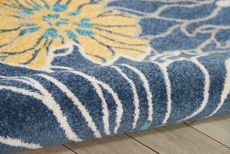 8' x 10' Blue Floral Power Loom Polypropylene Area Rug