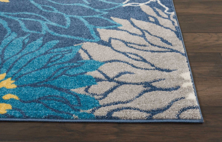8' x 10' Blue Floral Power Loom Polypropylene Area Rug