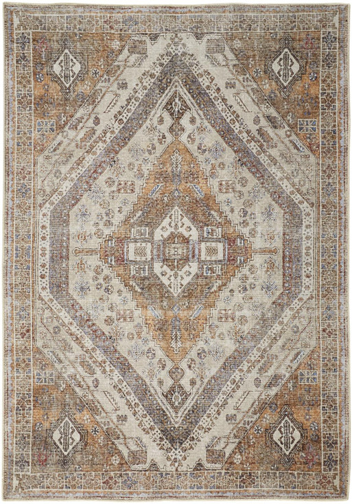 8' x 10' Ivory Orange and Brown Abstract Area Rug