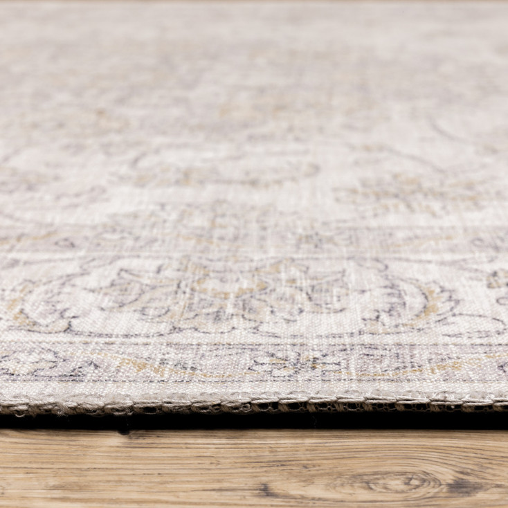 8' x 10' Beige Gold and Grey Oriental Power Loom Stain Resistant Area Rug