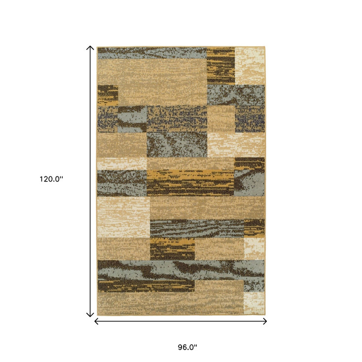 8' x 10' Light Blue and Beige Patchwork Power Loom Stain Resistant Area Rug