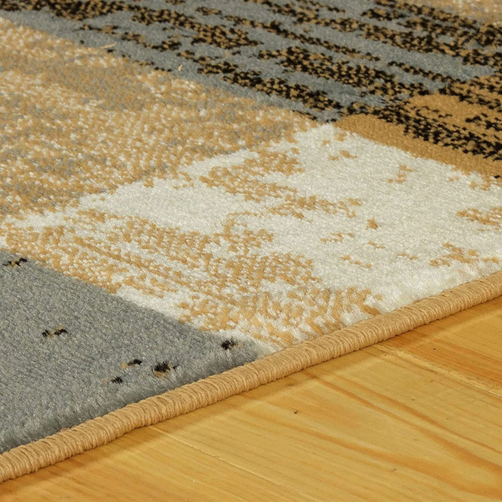 8' x 10' Light Blue and Beige Patchwork Power Loom Stain Resistant Area Rug