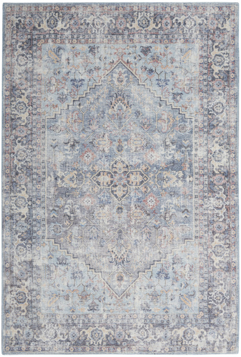 8' x 10' Gray Floral Power Loom Distressed Rectangle Area Rug