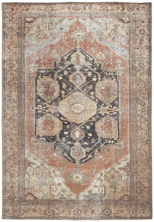 8' x 10' Orange Brown and Taupe Abstract Area Rug