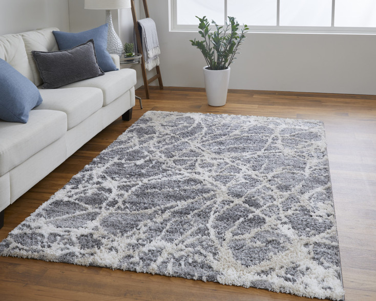 8' x 10' Gray and Ivory Abstract Power Loom Area Rug