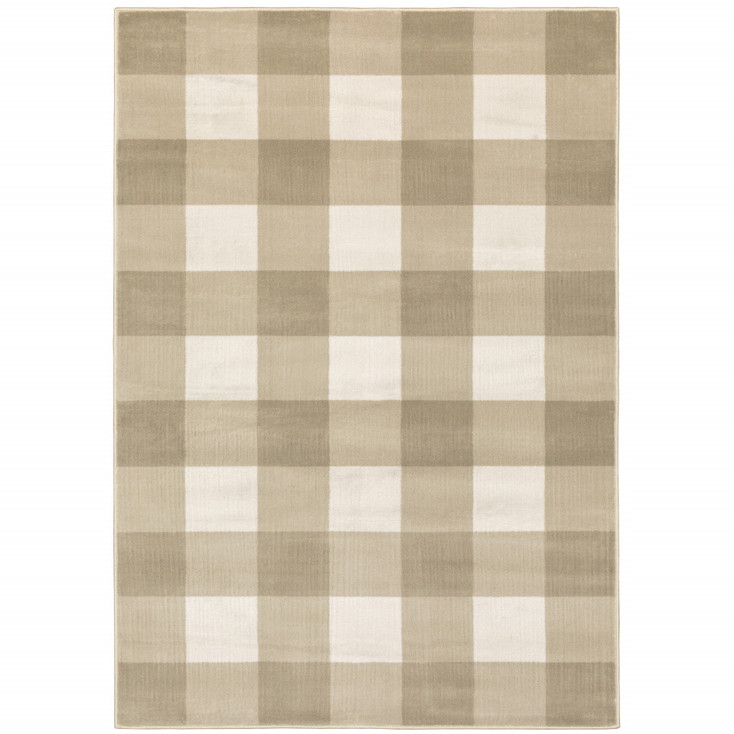 8' x 10' Beige and Ivory Geometric Power Loom Stain Resistant Area Rug