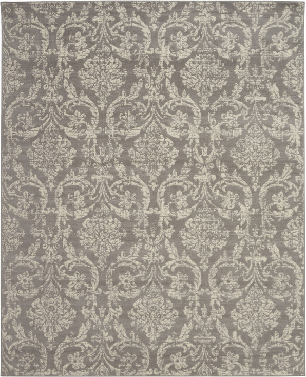8' x 10' Gray Damask Power Loom Rectangle Polypropylene Area Rug