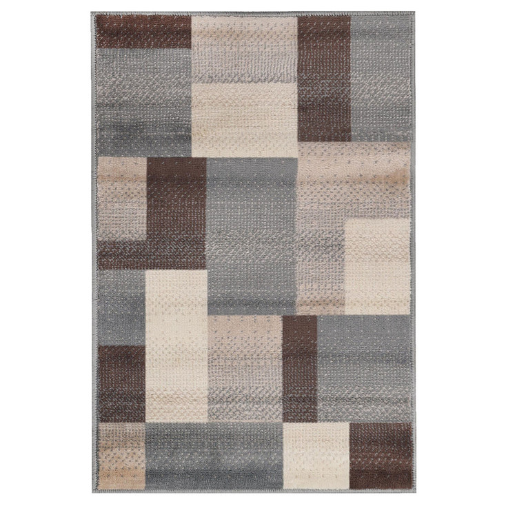 8' x 10' Grey Patchwork Power Loom Stain Resistant Area Rug