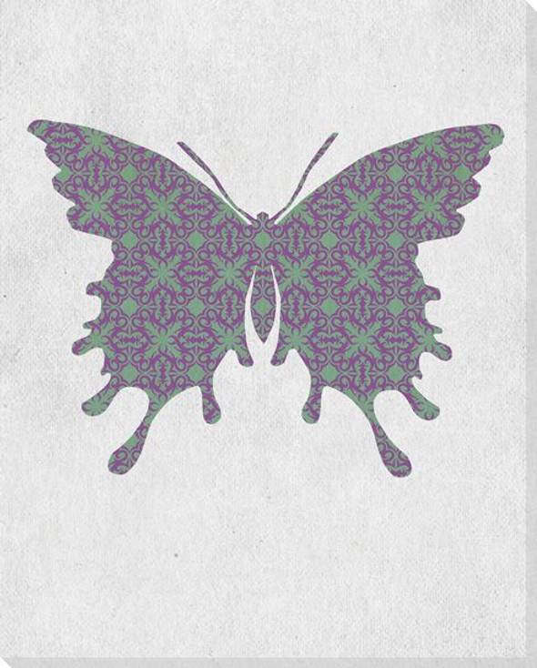 Bold Butterfly Green & Purple Wrapped Canvas Giclee Print Wall Art