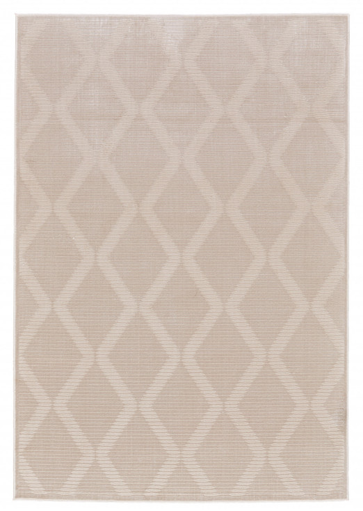 8' x 11' Ivory and Tan Geometric Stain Resistant Area Rug