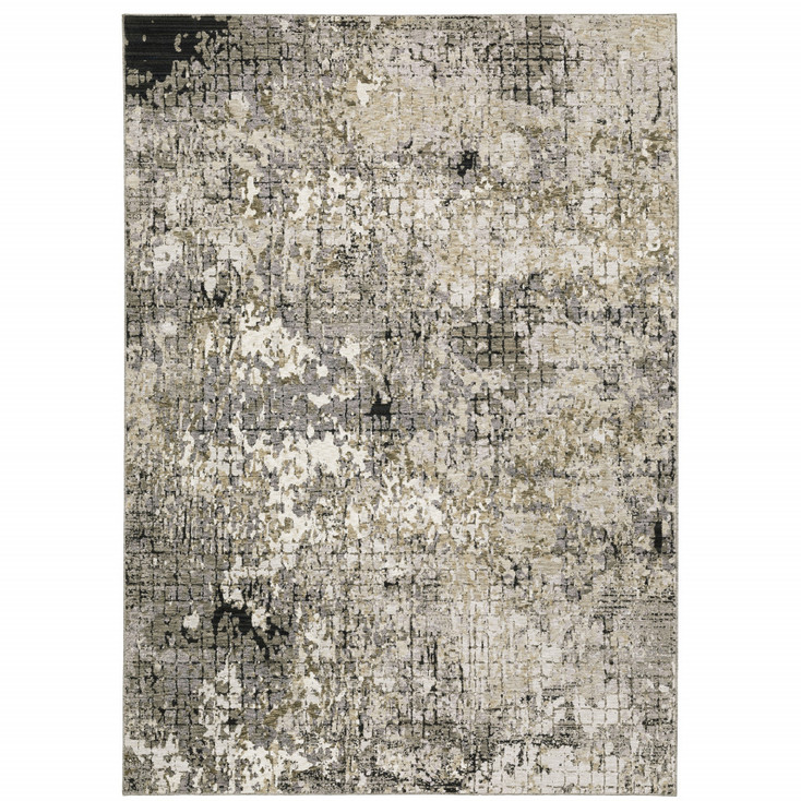 8' x 11' Grey Ivory Beige Charcoal Black Tan and Brown Abstract Power Loom Area Rug