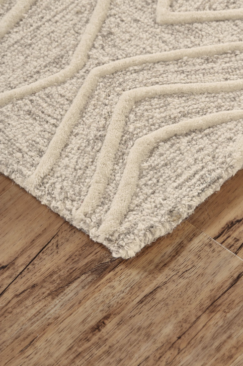 8' x 11' Tan and Ivory Wool Geometric Tufted Handmade Stain Resistant Area Rug