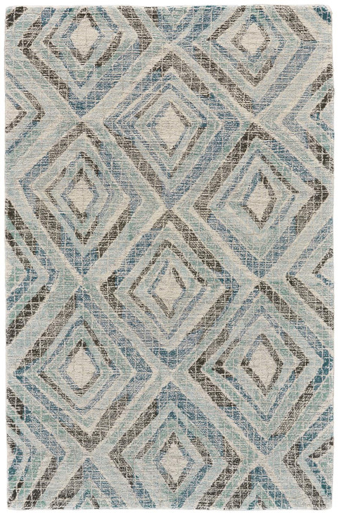 8' x 11' Blue Gray and Ivory Wool Geometric Tufted Handmade Area Rug