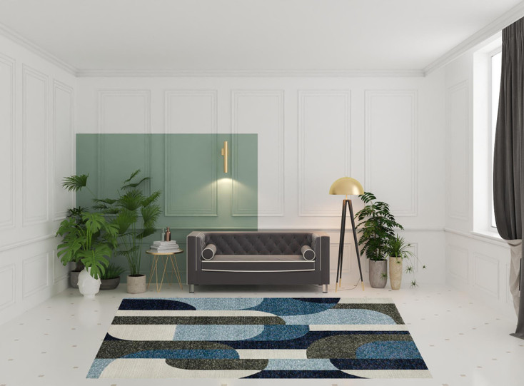 8' x 11' Blue Grey Charcoal and Purple Geometric Power Loom Area Rug