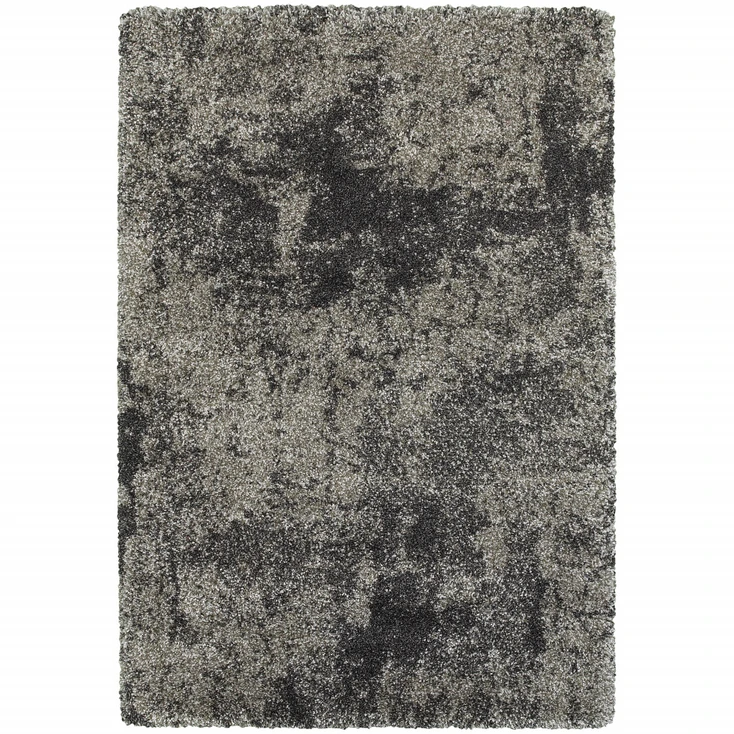 8' x 11' Charcoal Silver & Grey Abstract Shag Power Loom Stain Resistant Area Rug