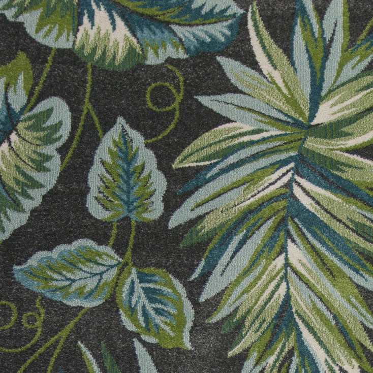 8' x 11' Grey Teal Machine Woven Oversized Tropical Leaves Indoor Area Rug
