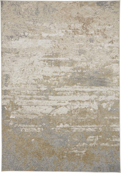 8' x 11' Ivory Gold and Gray Abstract Stain Resistant Area Rug