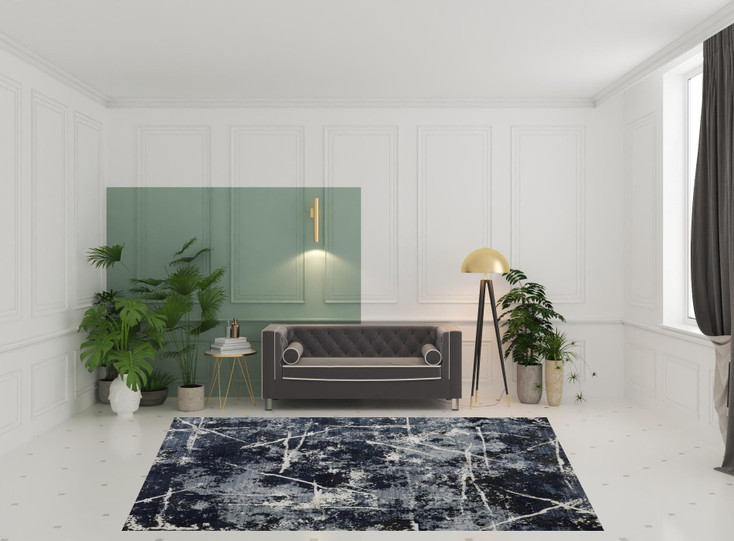 8' x 11' Blue Grey and Beige Abstract Power Loom Stain Resistant Area Rug