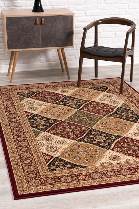 8' x 11' Red Decorative Diamonds Area Rug
