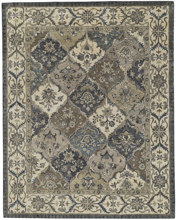 8' x 11' Blue Gray and Taupe Wool Paisley Tufted Handmade Stain Resistant Area Rug