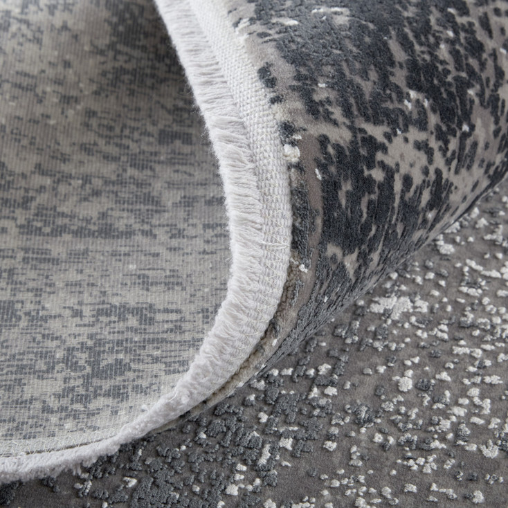 8' x 11' Gray Black and Silver Abstract Power Loom Distressed Area Rug with Fringe