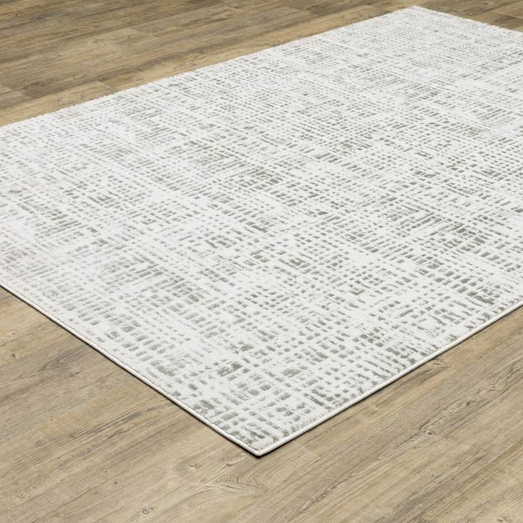 8' x 11' White & Grey Abstract Power Loom Stain Resistant Area Rug