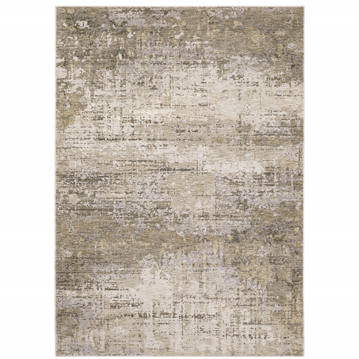 8' x 11' Beige Grey Ivory Tan & Brown Abstract Power Loom Stain Resistant Area Rug