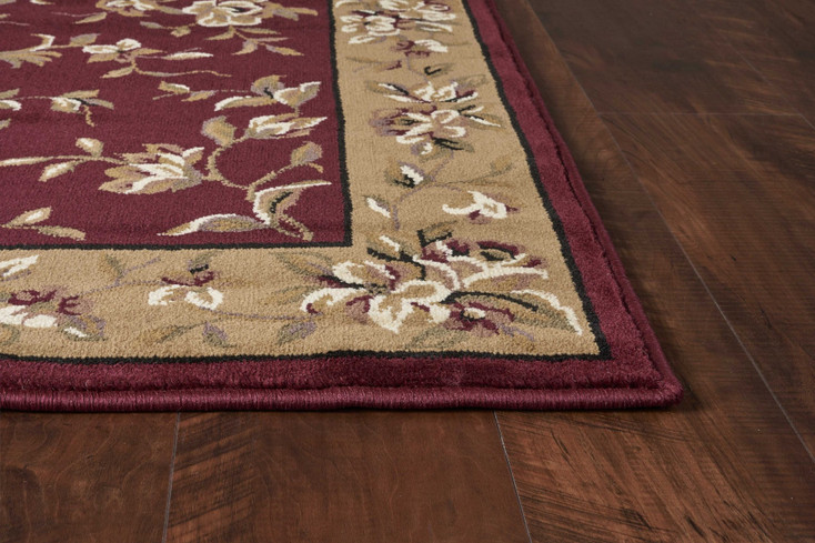 8' x 11' Red Beige Machine Woven Floral Traditional Indoor Area Rug