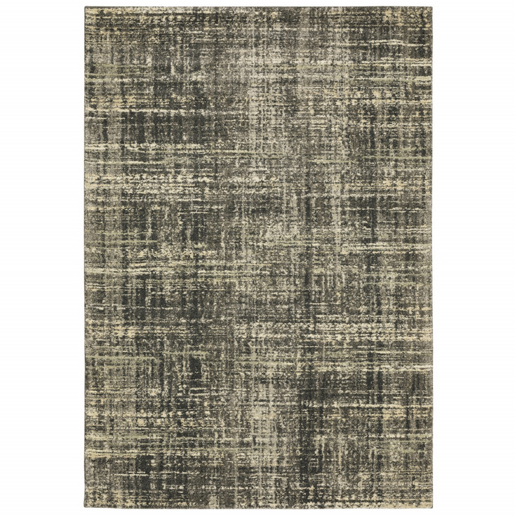 8' x 11' Charcoal Grey Beige and Tan Abstract Power Loom Stain Resistant Area Rug