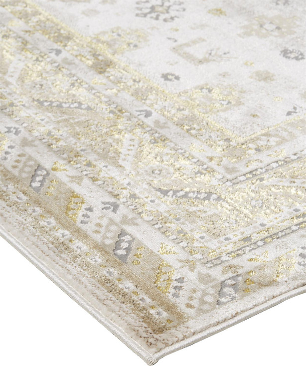 8' x 11' Gold and Ivory Floral Stain Resistant Area Rug