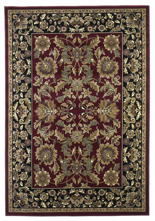 8' x 11' Red Black Machine Woven Floral Traditional Indoor Area Rug