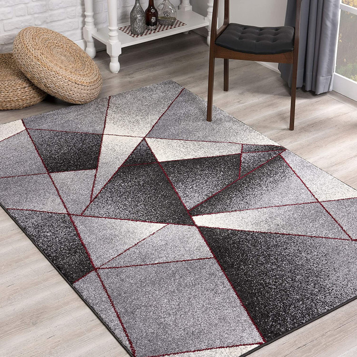 8' x 11' Grey Red Geometric Area Rug