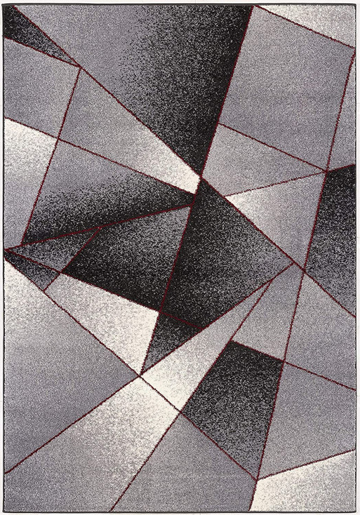 8' x 11' Grey Red Geometric Area Rug