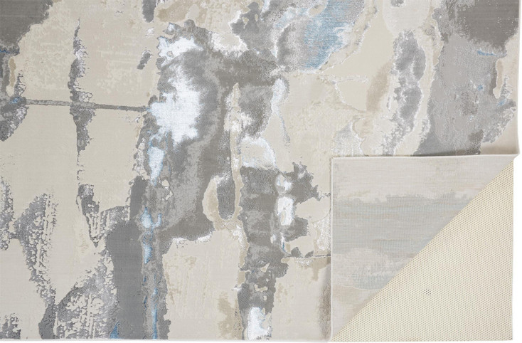 8' x 11' Ivory Gray and Blue Abstract Stain Resistant Area Rug