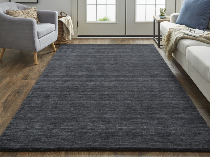 8' x 11' Black Wool Hand Woven Stain Resistant Area Rug