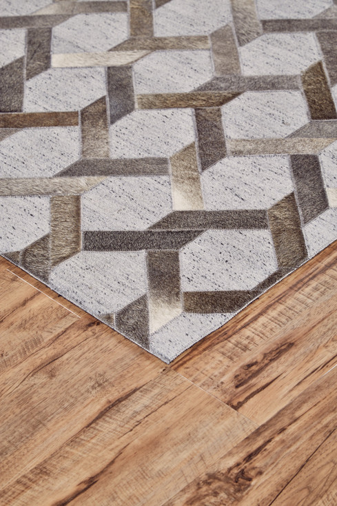 8' x 11' Gray Taupe and Silver Geometric Hand Woven Area Rug