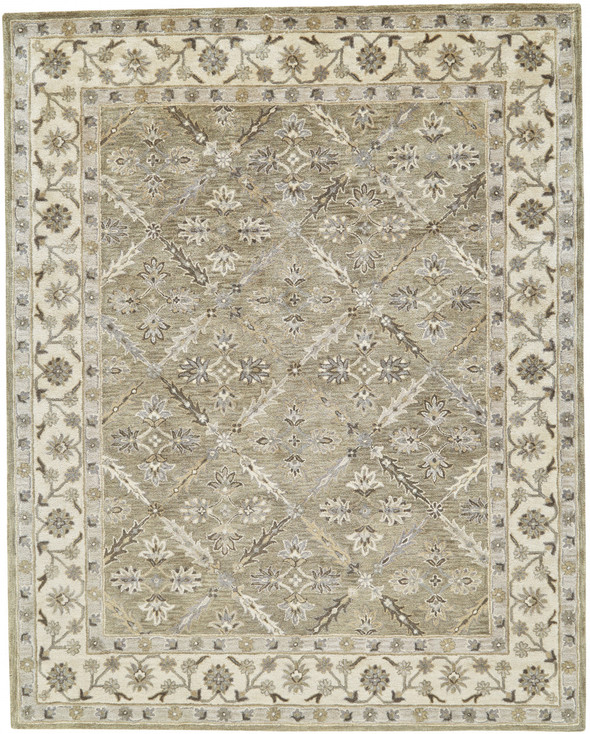 8' x 11' Green Brown and Taupe Wool Paisley Tufted Handmade Stain Resistant Area Rug