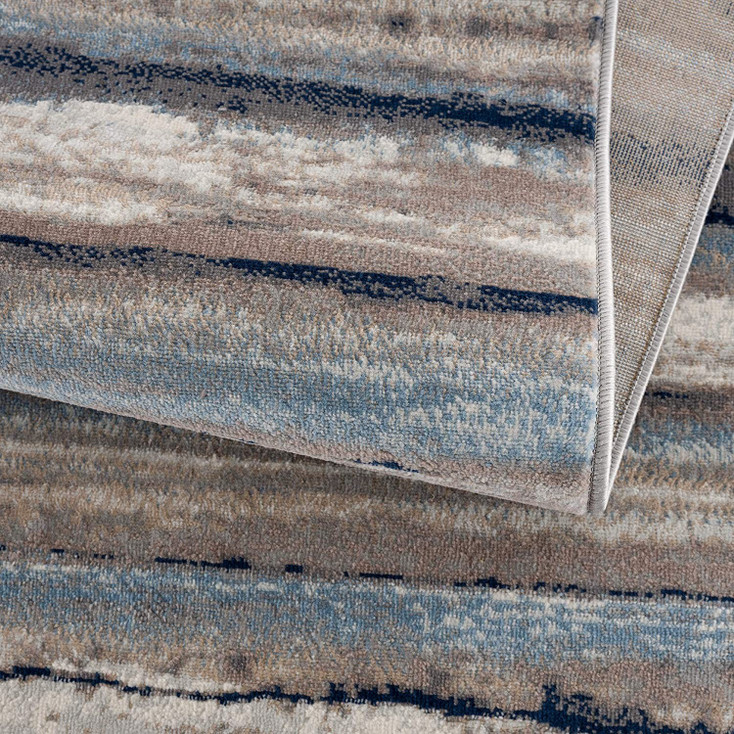 8' x 11' Blue and Beige Distressed Stripes Area Rug