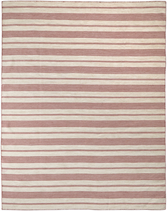 8' x 11' Red and Ivory Striped Dhurrie Hand Woven Stain Resistant Area Rug