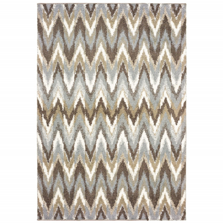 8' x 11' Gray and Taupe Ikat Pattern Area Rug