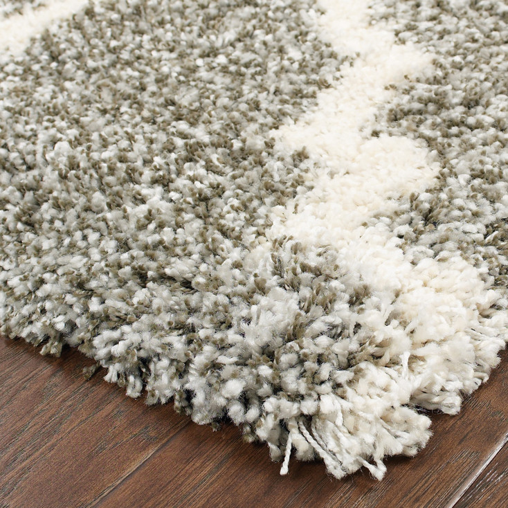 8' x 11' Grey & Ivory Geometric Shag Power Loom Polypropylene Area Rug