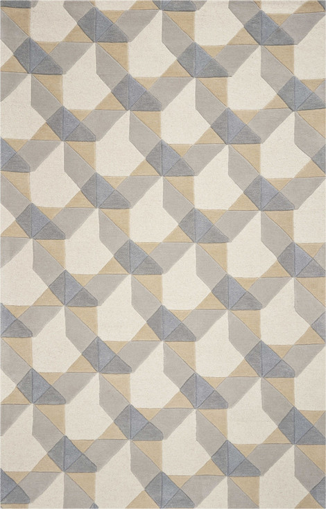 8' x 11' Ivory Grey Hand Tufted Geometric Chain Pattern Indoor Area Rug