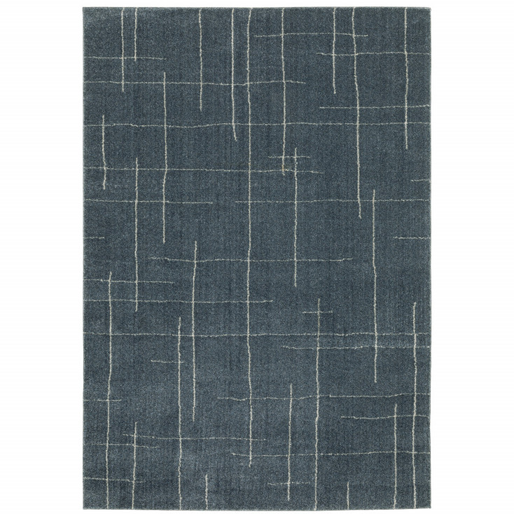 8' x 11' Blue and Grey Geometric Power Loom Stain Resistant Area Rug