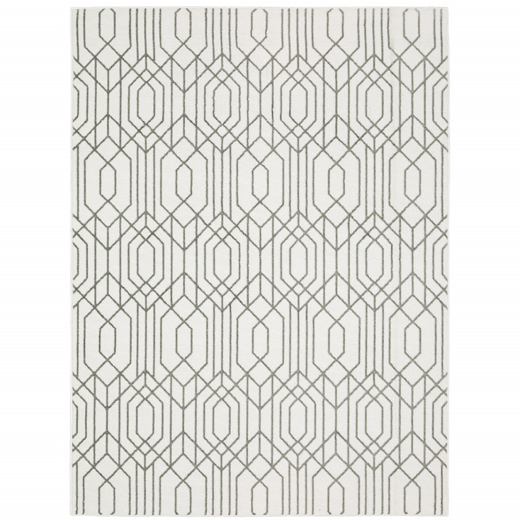 8' x 11' White & Grey Geometric Power Loom Stain Resistant Area Rug