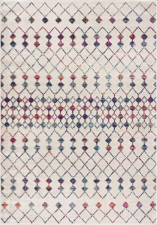 8' x 11' White Modern Geometric Grid Area Rug
