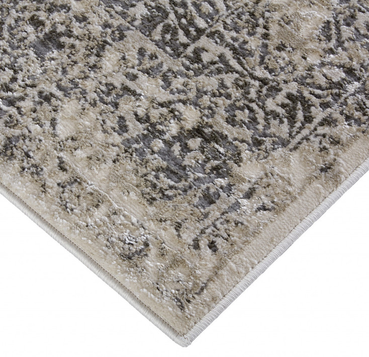 8' x 11' Ivory Gray and Black Abstract Stain Resistant Area Rug