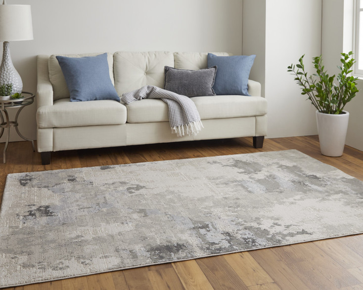 8' x 11' Ivory and Gray Abstract Stain Resistant Area Rug