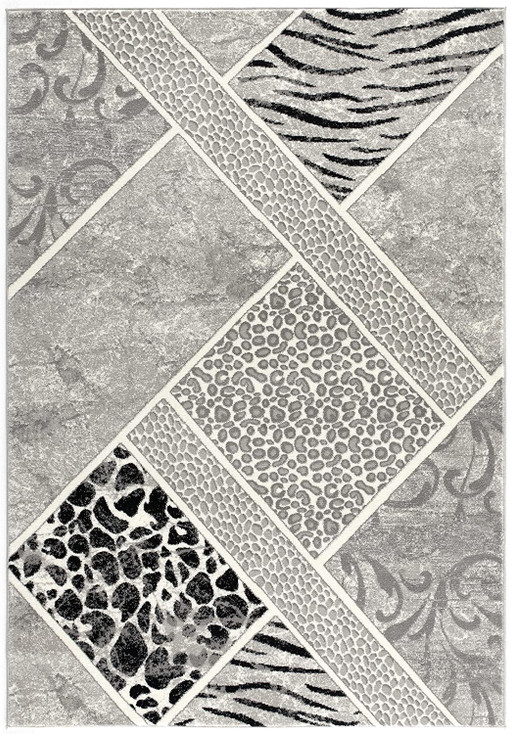 8' x 11' Grey Geometric Power Loom Stain Resistant Area Rug
