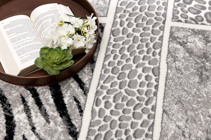 8' x 11' Grey Geometric Power Loom Stain Resistant Area Rug